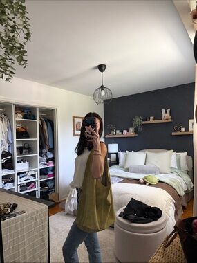 Olive Suede Hobo Tote - Women’s Shoulder Bag